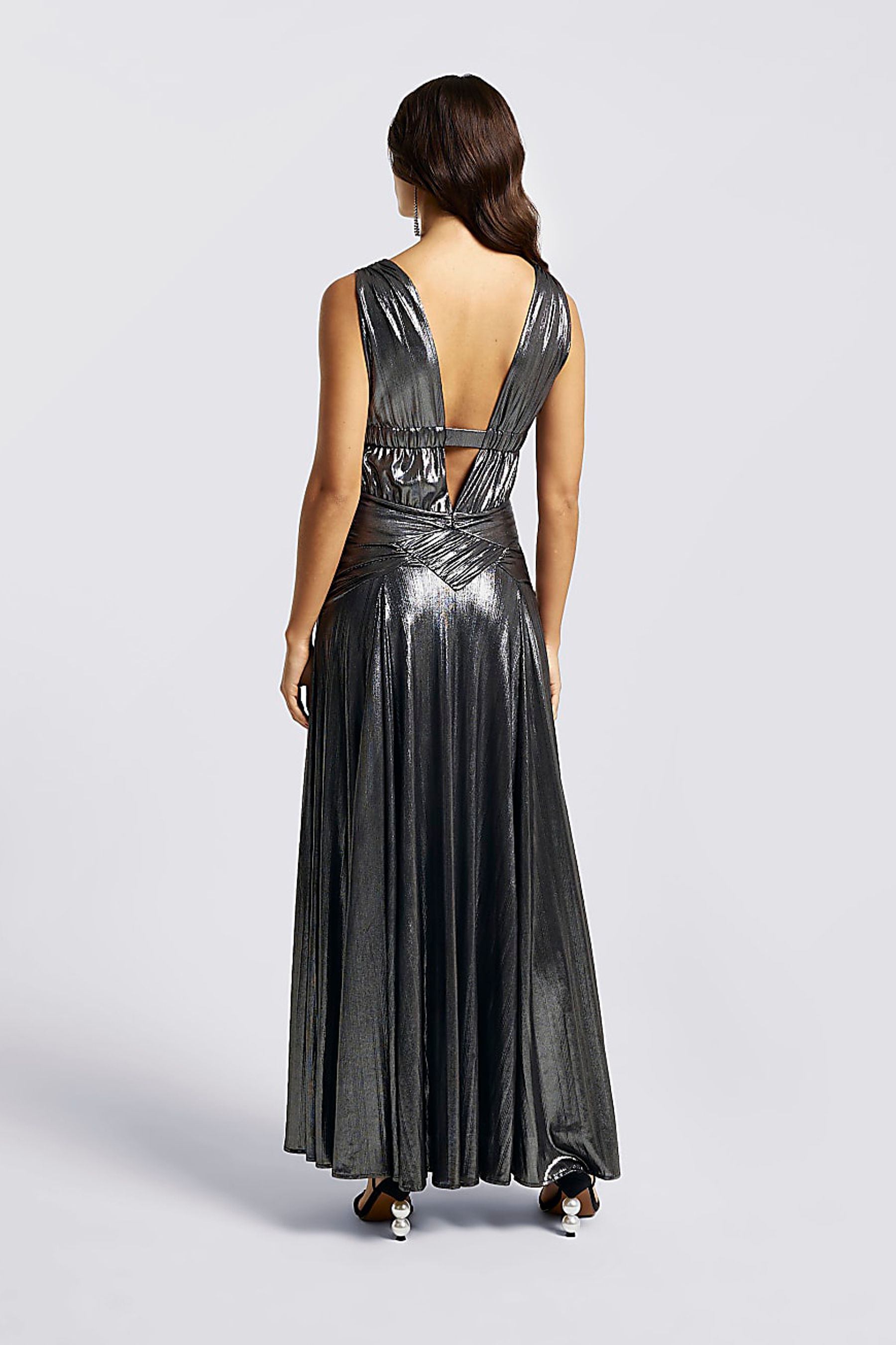 Buy River Island Grey Plunge Drama Maxi Dress from Next Luxembourg