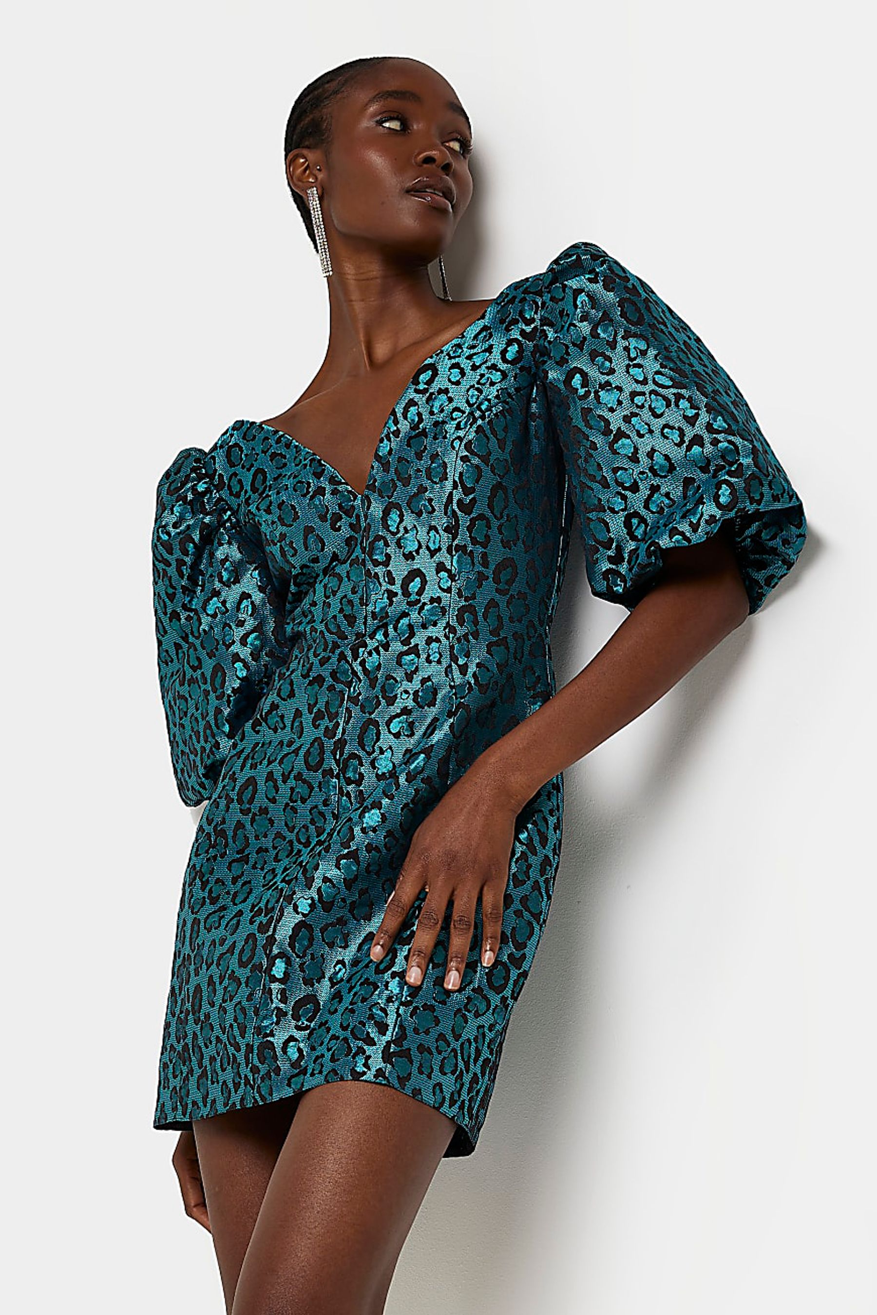 River island green leopard print dress sale