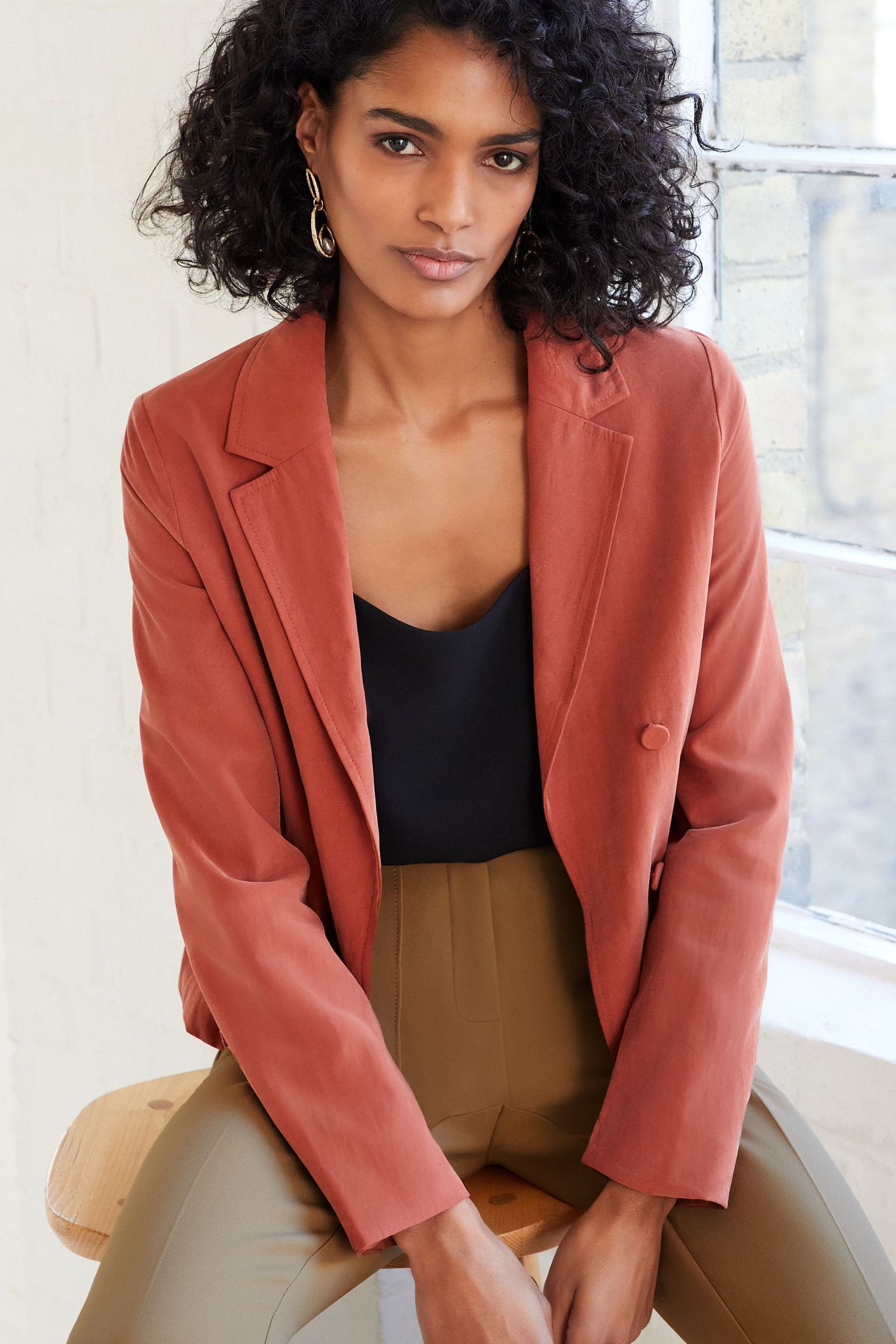 Buy Rust Brown Relaxed Fit Double Breasted Cropped Blazer from Next Germany