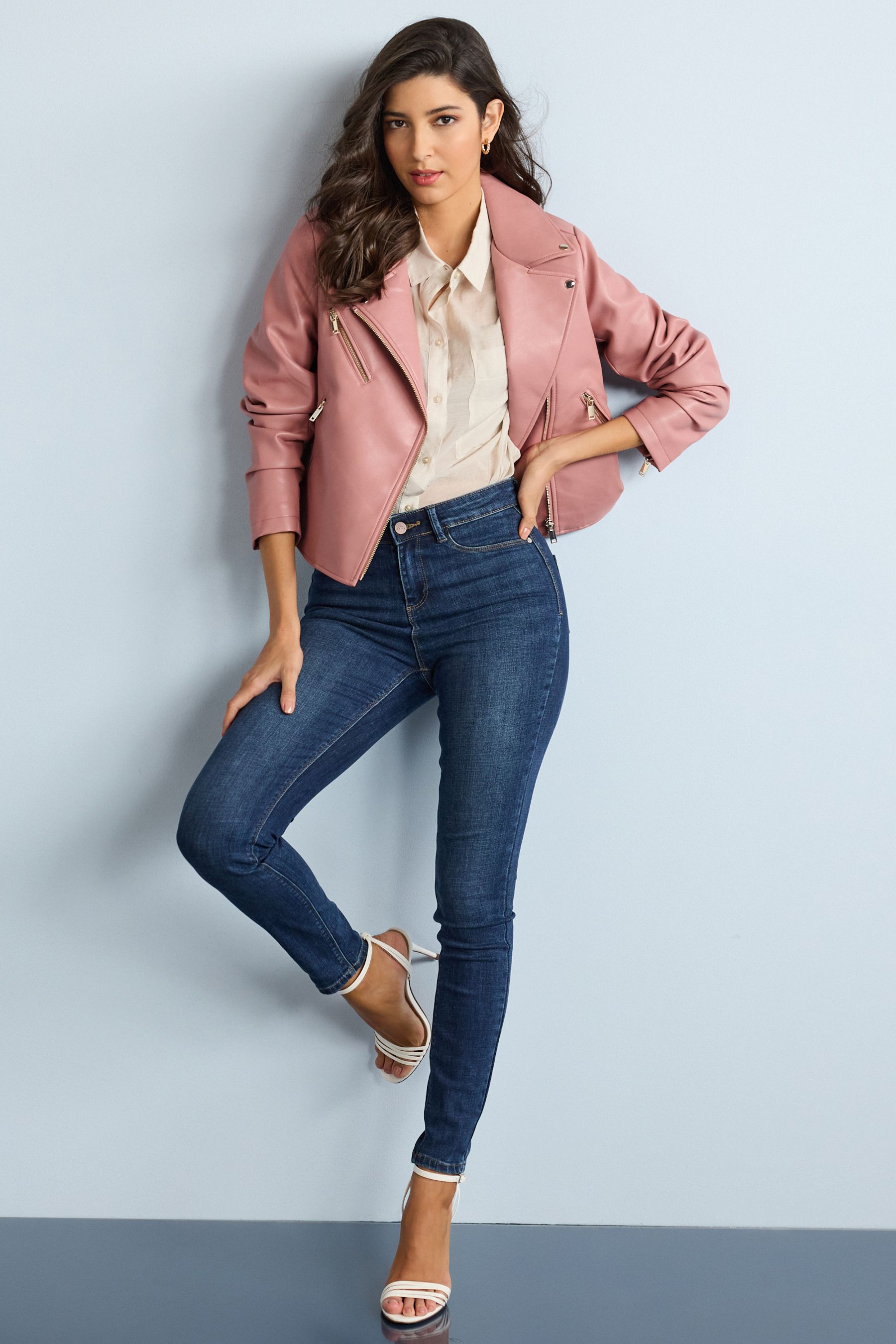 Buy Pink Faux Leather Biker Jacket from Next Luxembourg