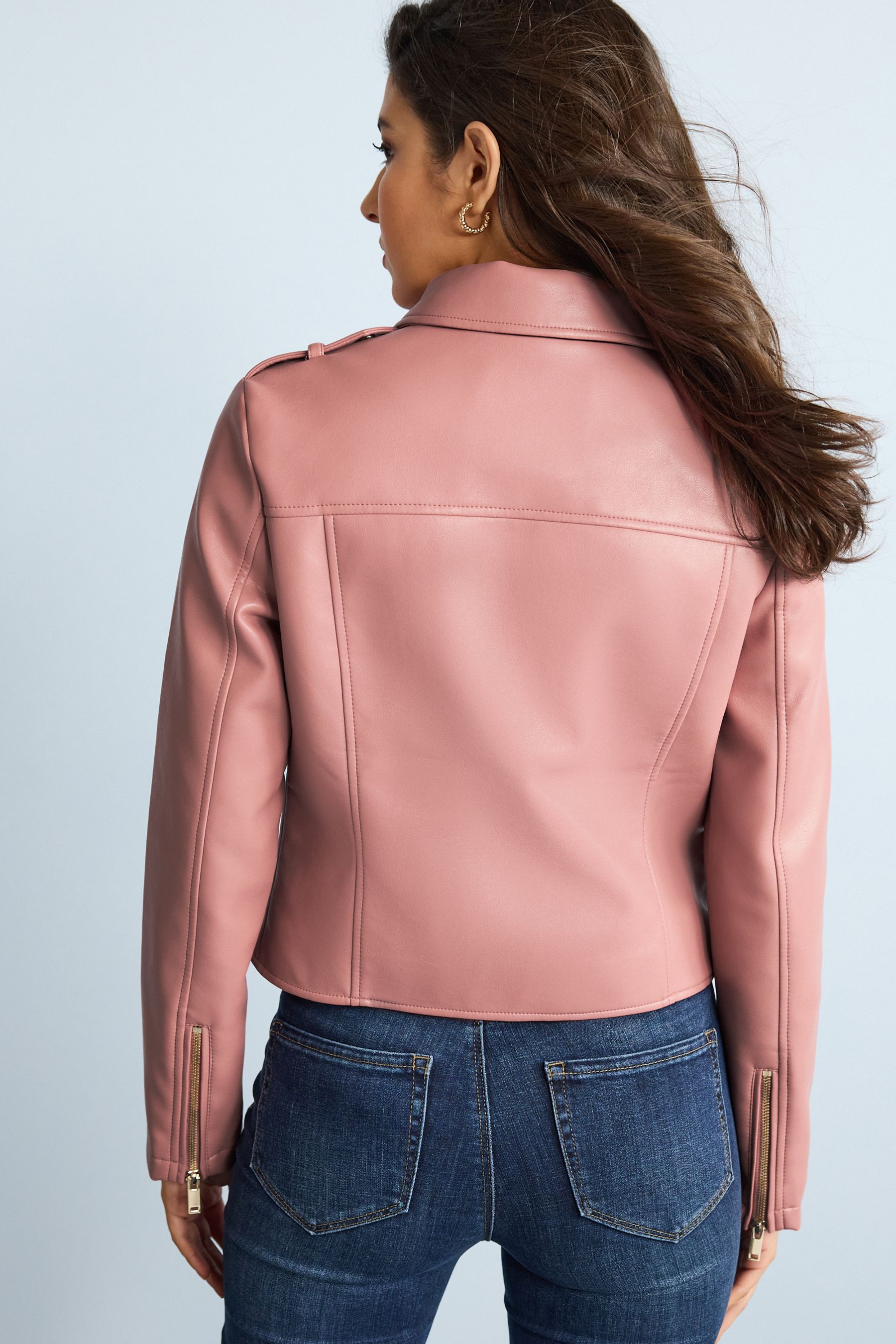 Buy Pink Faux Leather Biker Jacket from Next Luxembourg