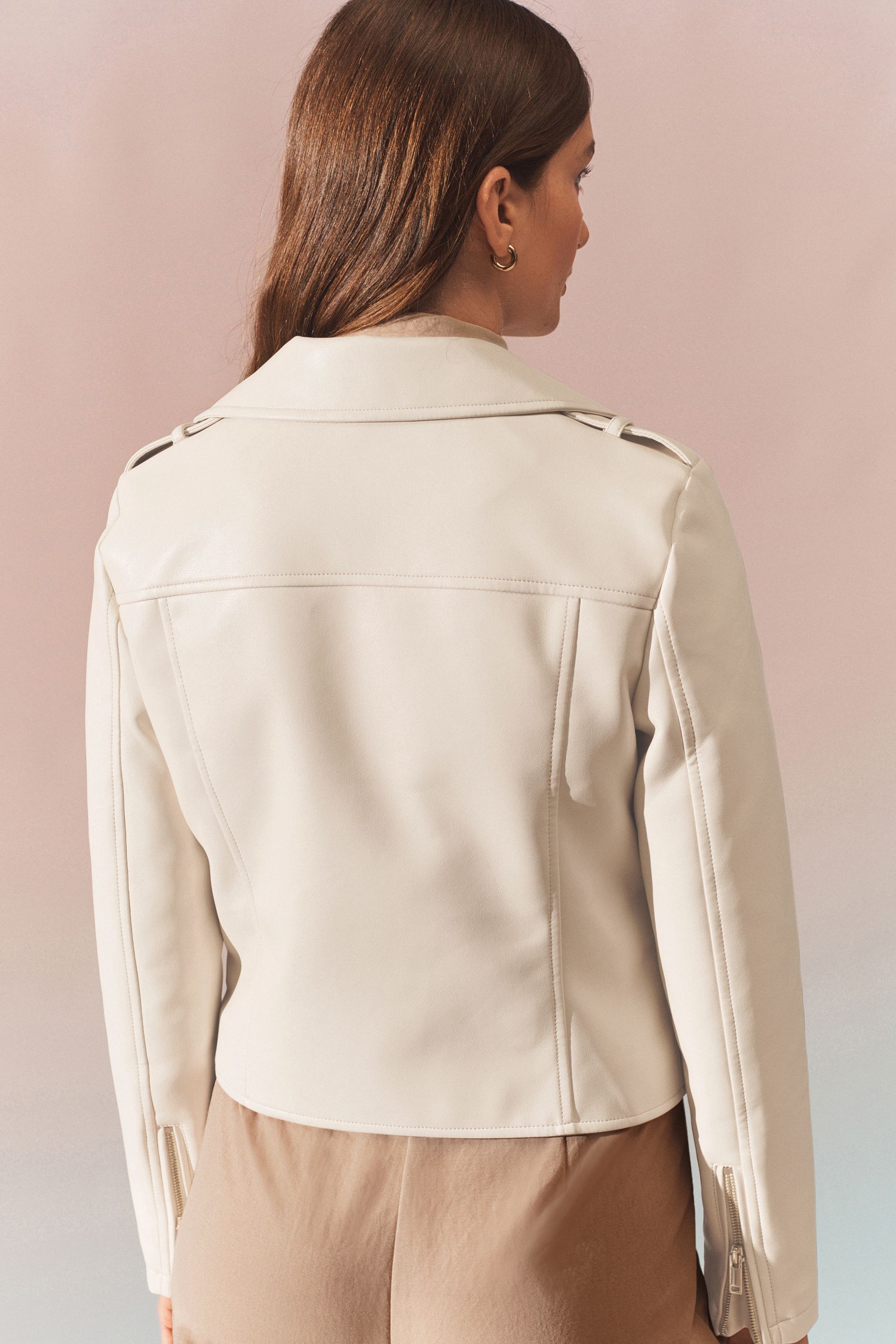 Ecru leather jacket shop