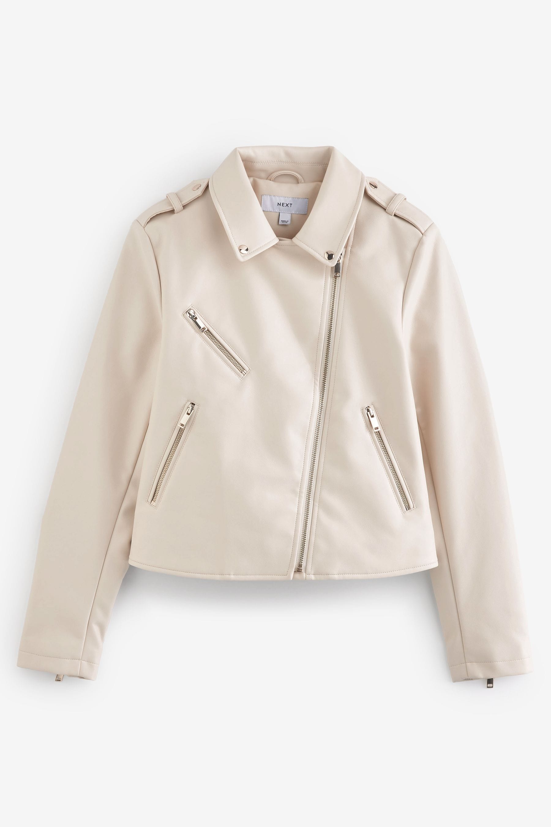 Buy Ecru Cream Faux Leather Biker Jacket from Next Luxembourg