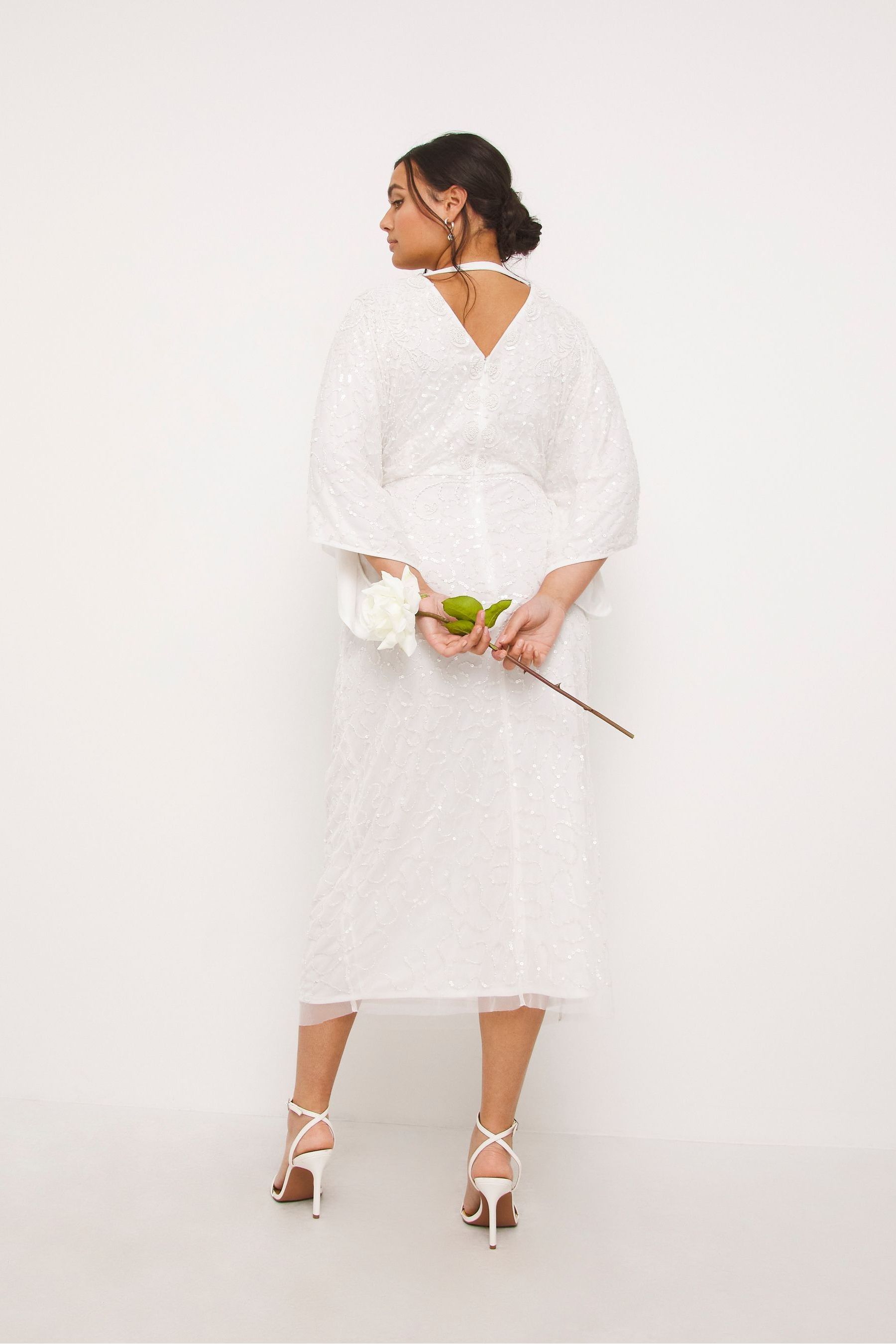 Buy Joanna Hope White Batwing Beaded Dress from Next Luxembourg