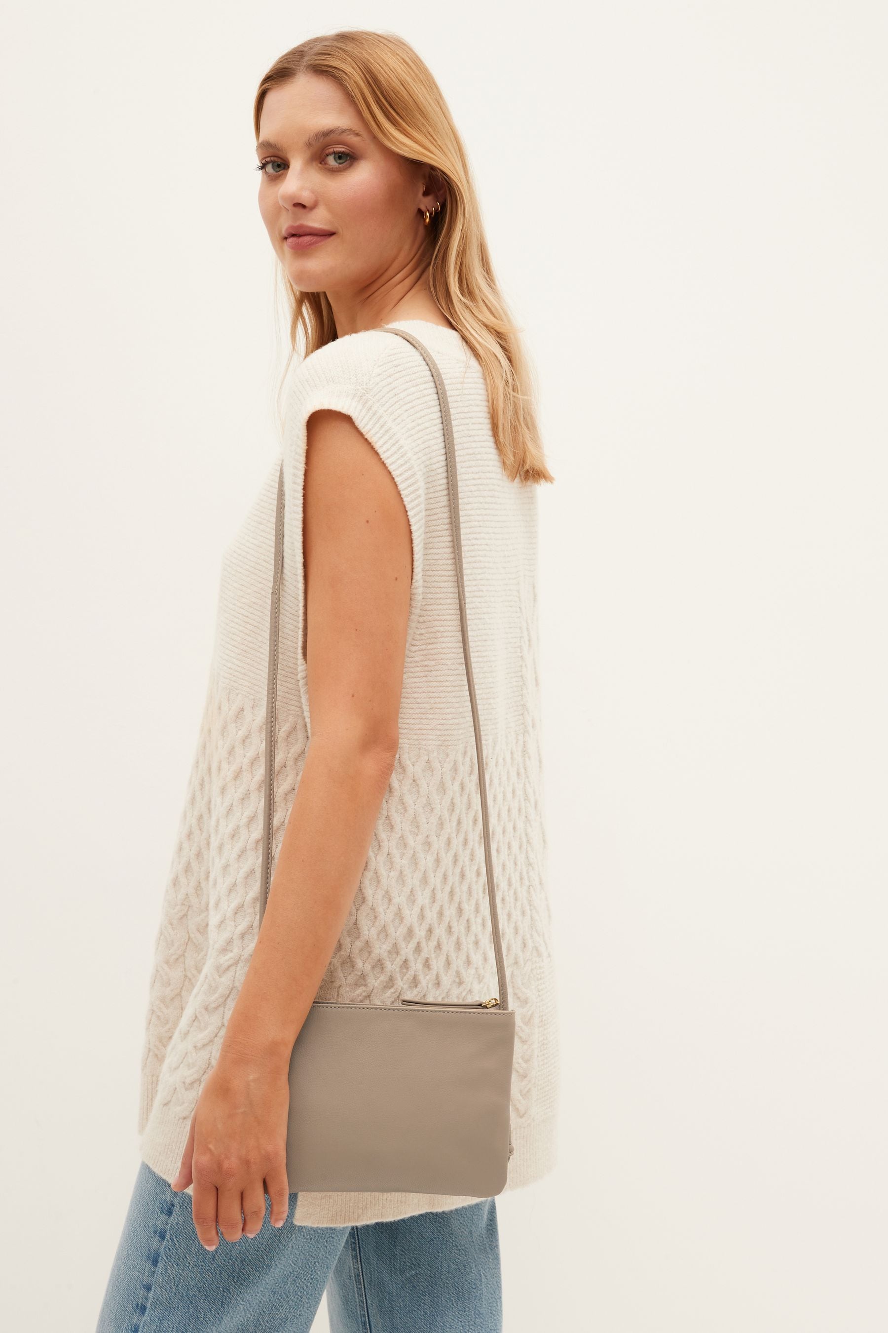 Buy Taupe Small Leather Cross Body Bag from Next Qatar