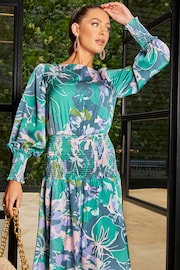 Chi Chi London Green Long Sleeve Floral Abstract Midi Dress - Image 4 of 5