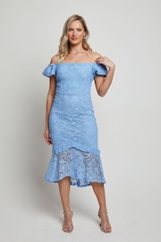 Chi Chi London Blue Bardot Premium Lace Peplum Midi Dress - Image 1 of 4
