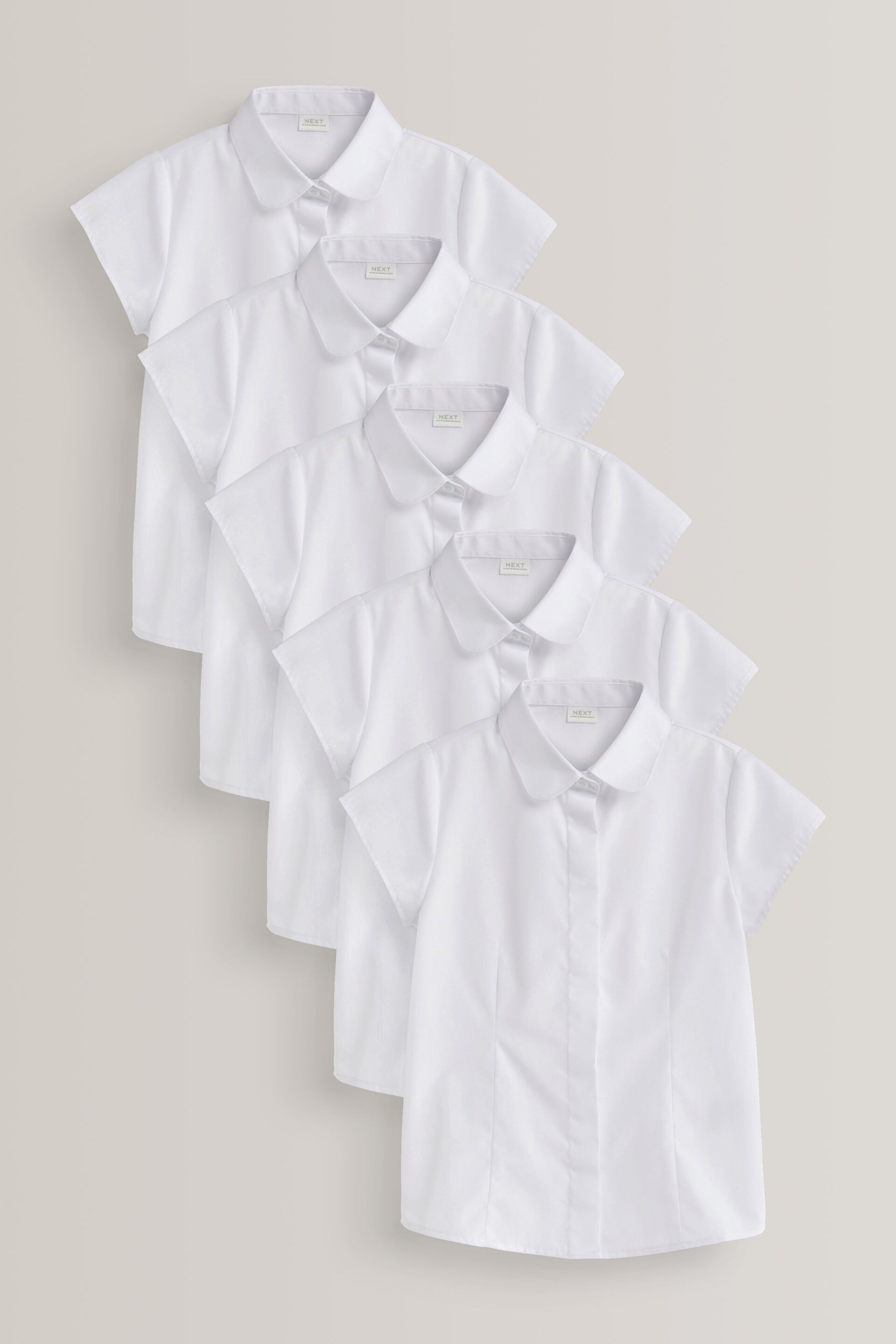 White 5 Pack Short Sleeve Fitted School Shirts (3-17yrs) - Image 1 of 3