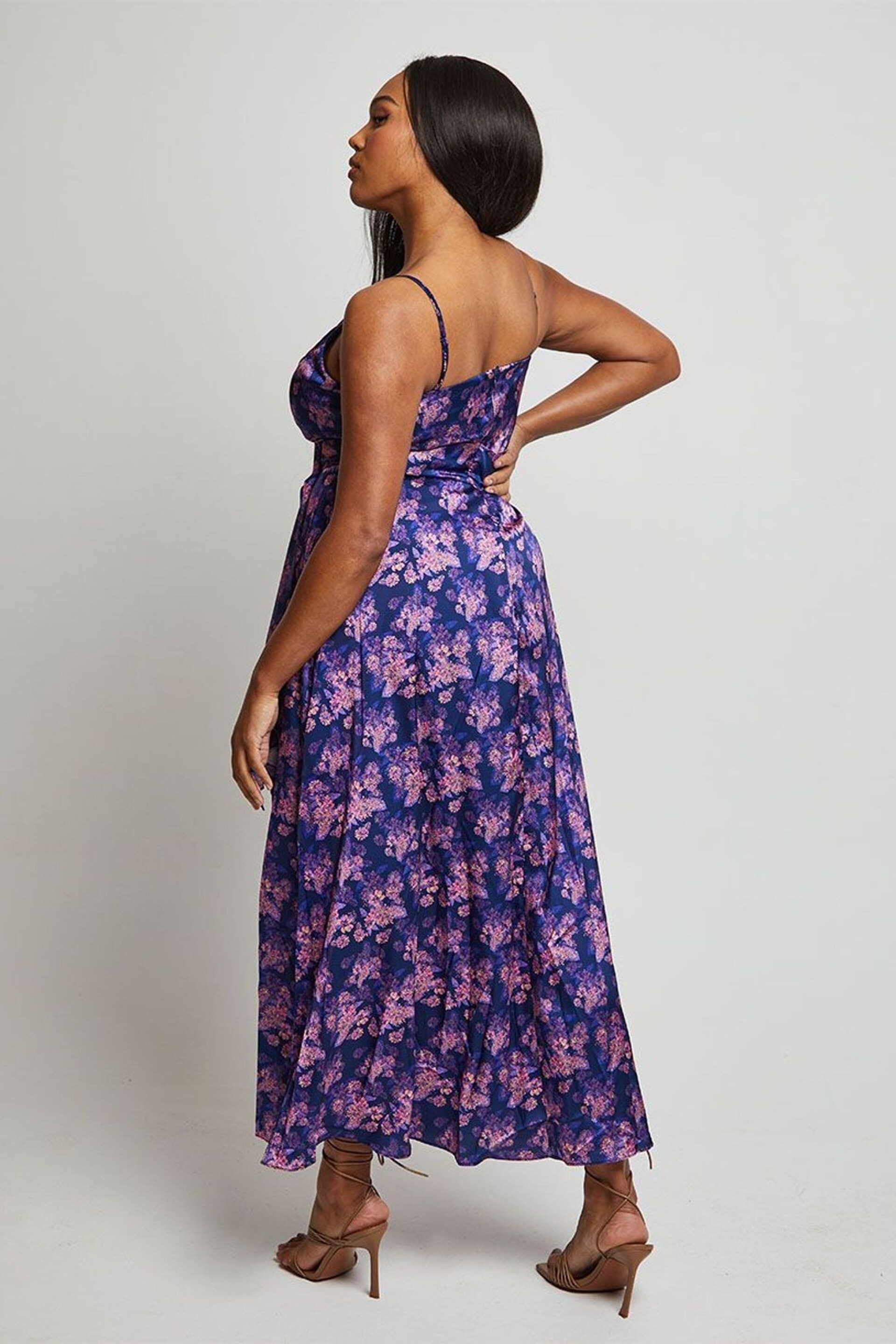 Chi Chi London Blue Cami Floral Print Wrap Midi Dress - Image 2 of 4
