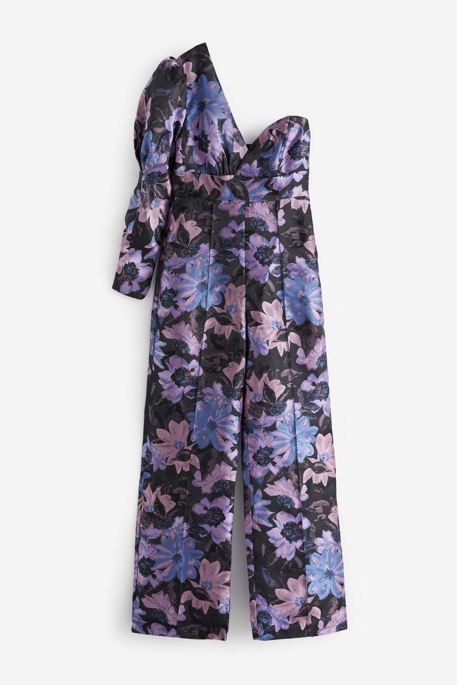 Chi Chi London Purple One Shoulder Floral Jacquard Jumpuit - Image 5 of 5