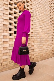 Chi Chi London Purple Long Sleeve Shirred Maxi Dress - Image 3 of 5