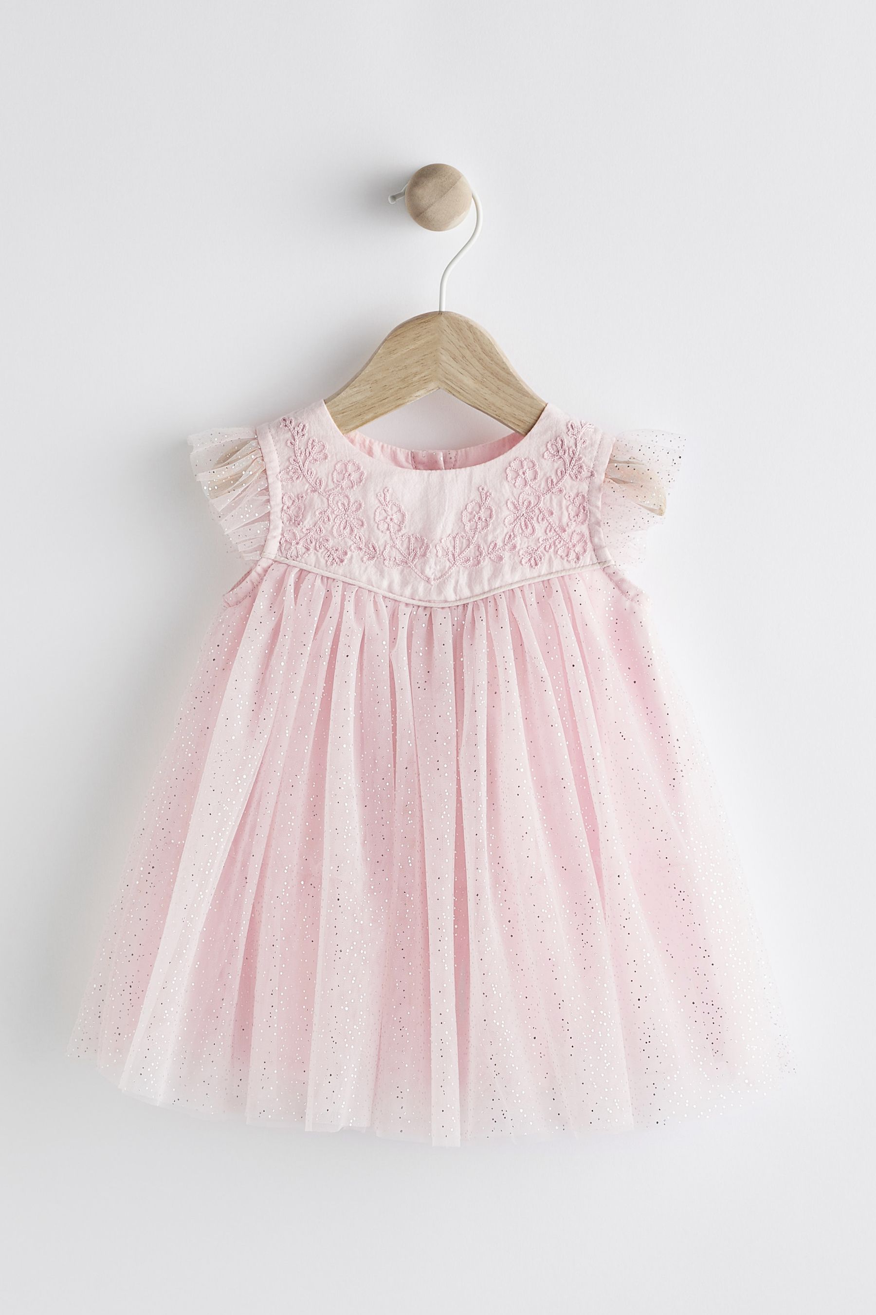 Buy Pale Pink Baby Occasion Embroidered Sparkle Mesh Dress 0mths 2yrs from Next Luxembourg