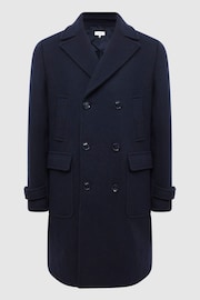 Reiss Navy Fall Double Breasted Wool Blend Military Overcoat - Image 2 of 7