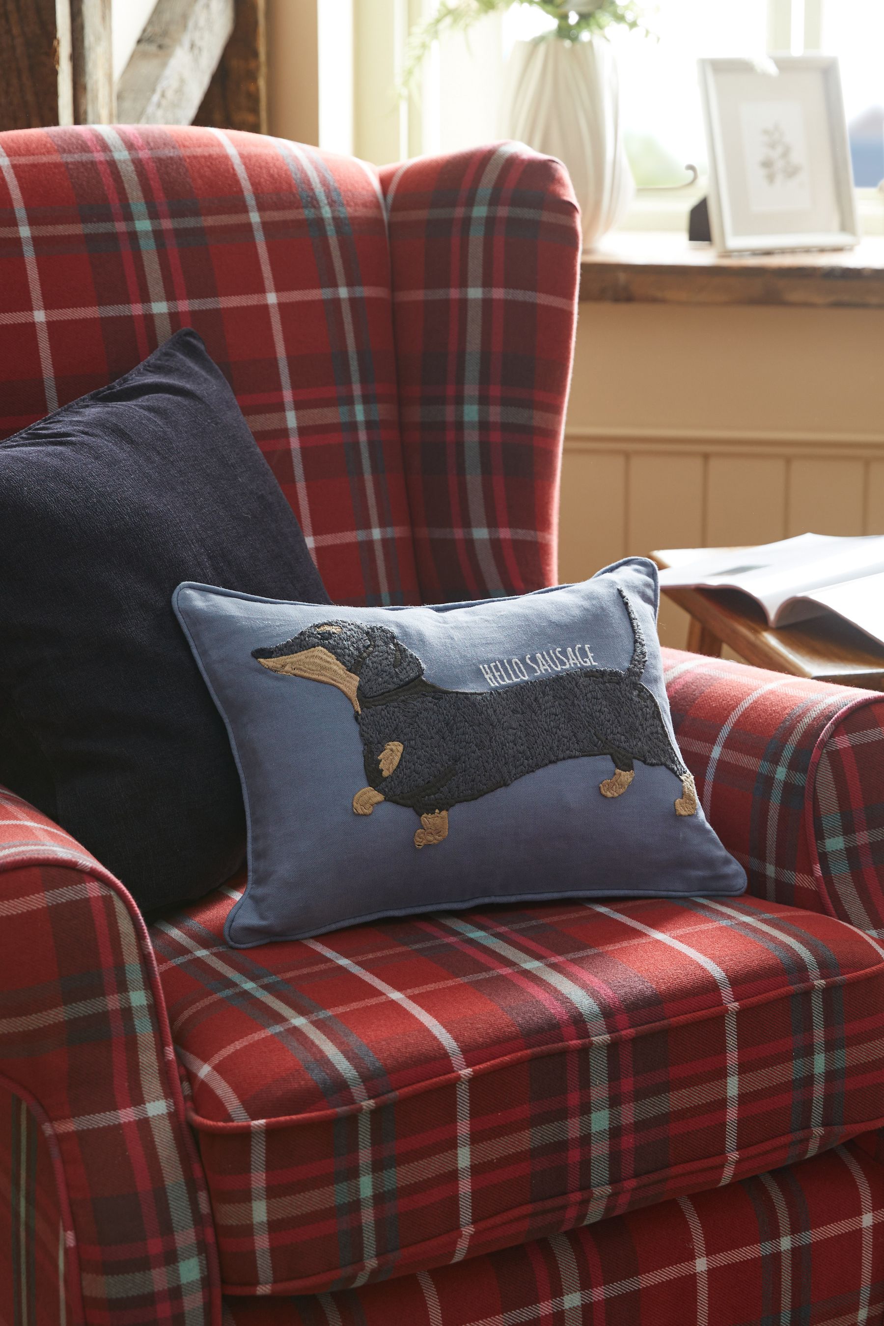 Buy Navy Sausage Dog Cushion from Next Luxembourg
