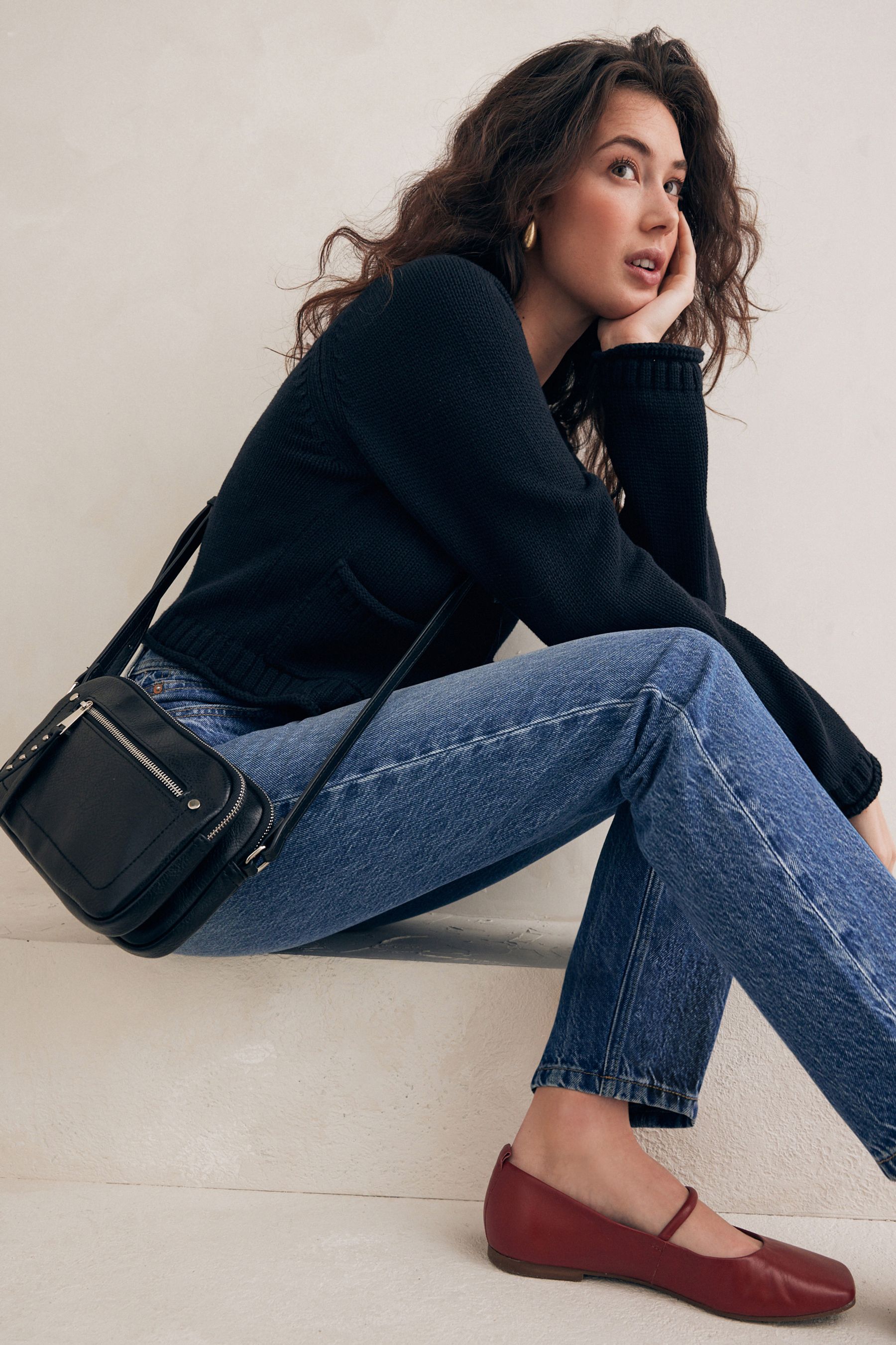 NEXT Black Utility Stud Cross Body Bag one Womens