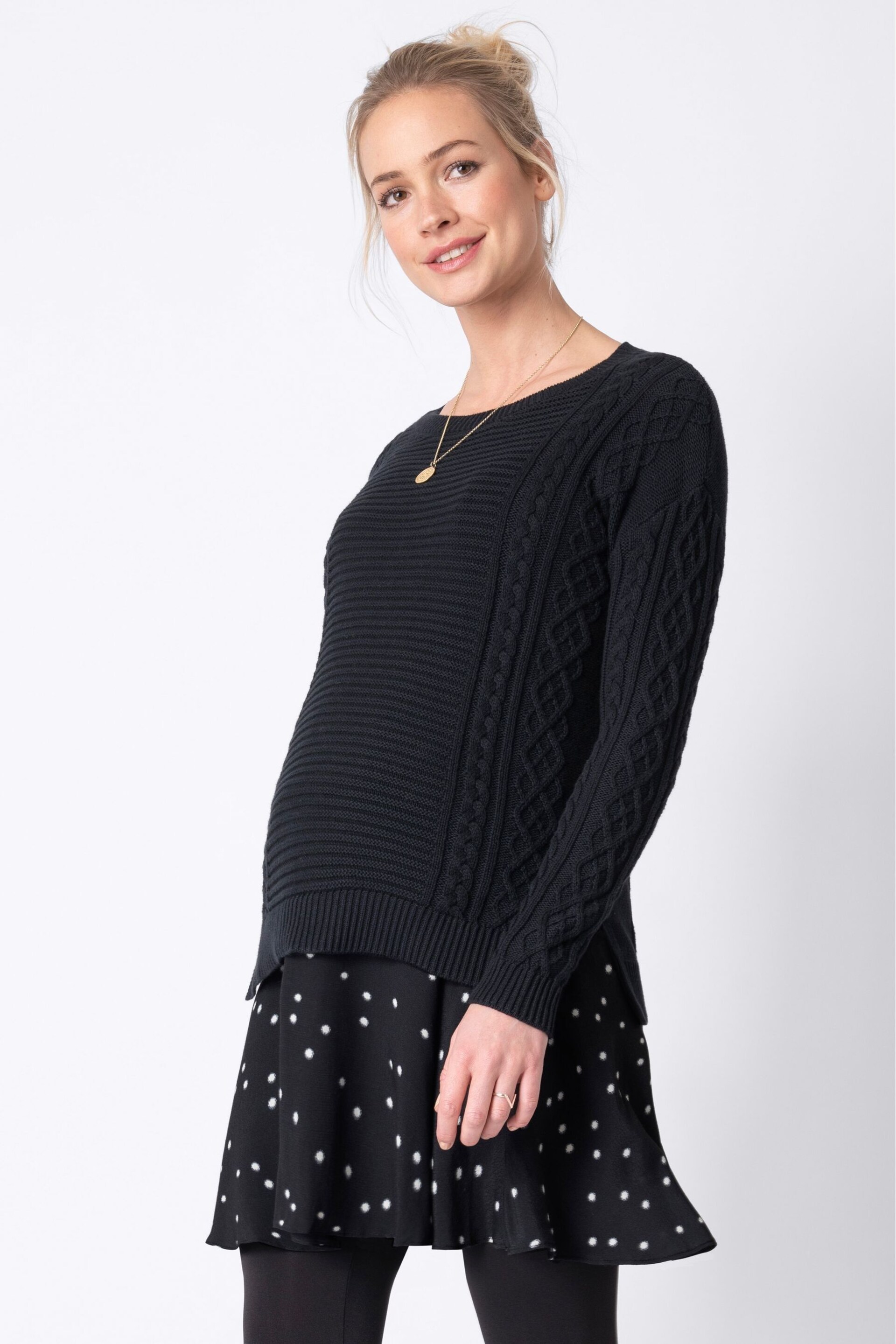 Seraphine Boxy Black Maternity And Nursing  Jumper With Frill Hem - Image 4 of 5