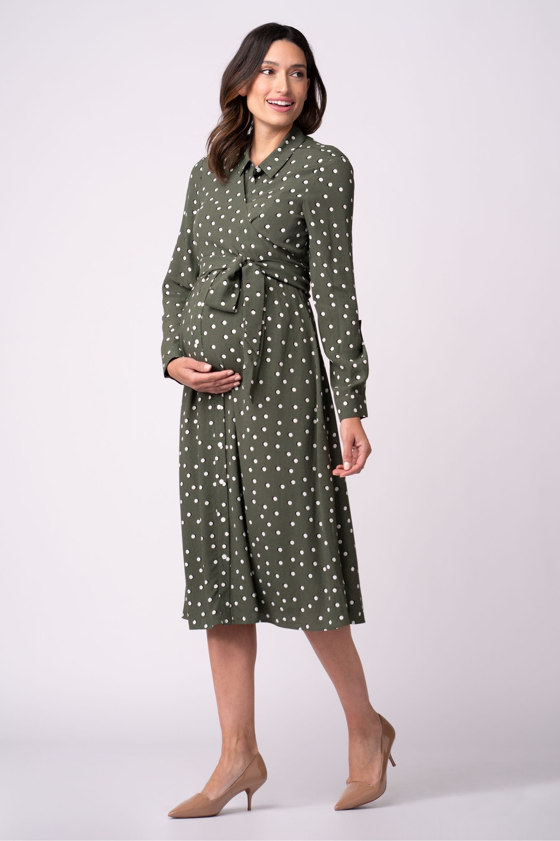 Buy Seraphine Green Maternity And Nursing Midi Wrap Shirt Dress With Slits from Next Luxembourg