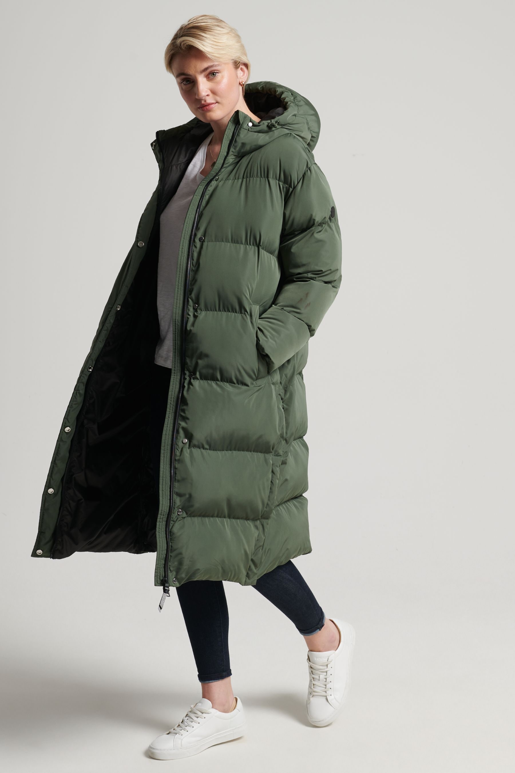 Longline duvet jacket with hood hotsell