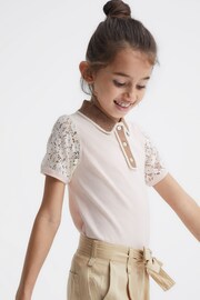Reiss Pink Eliza Junior Lace Back Polo - Image 1 of 6