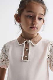 Reiss Pink Eliza Junior Lace Back Polo - Image 4 of 6