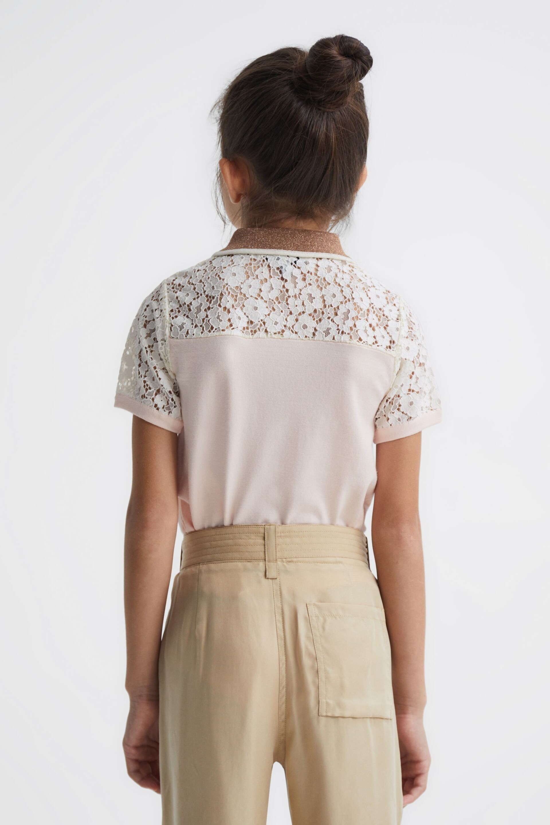 Reiss Pink Eliza Junior Lace Back Polo - Image 5 of 6