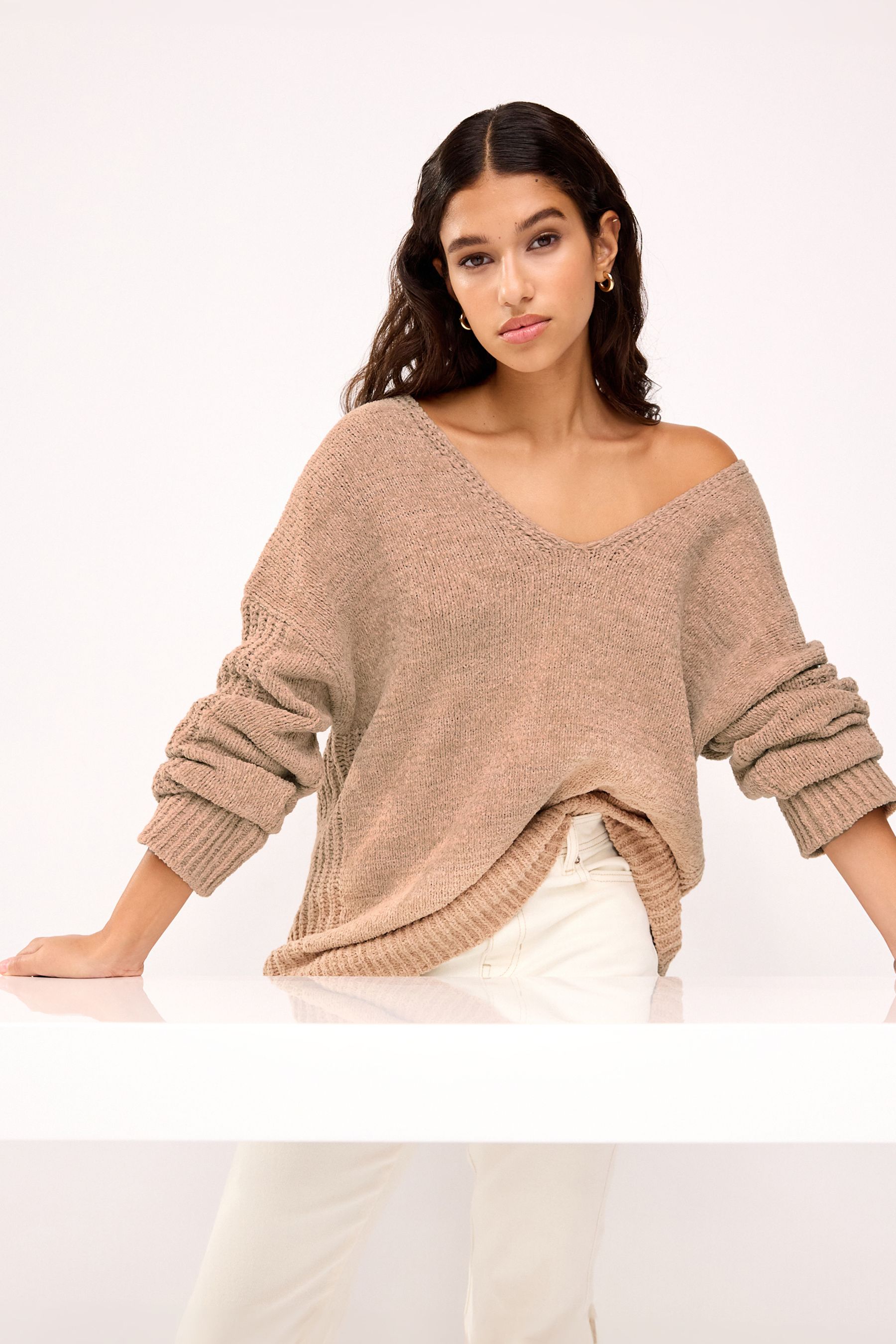 Buy Camel Brown V Neck Jumper from Next Luxembourg