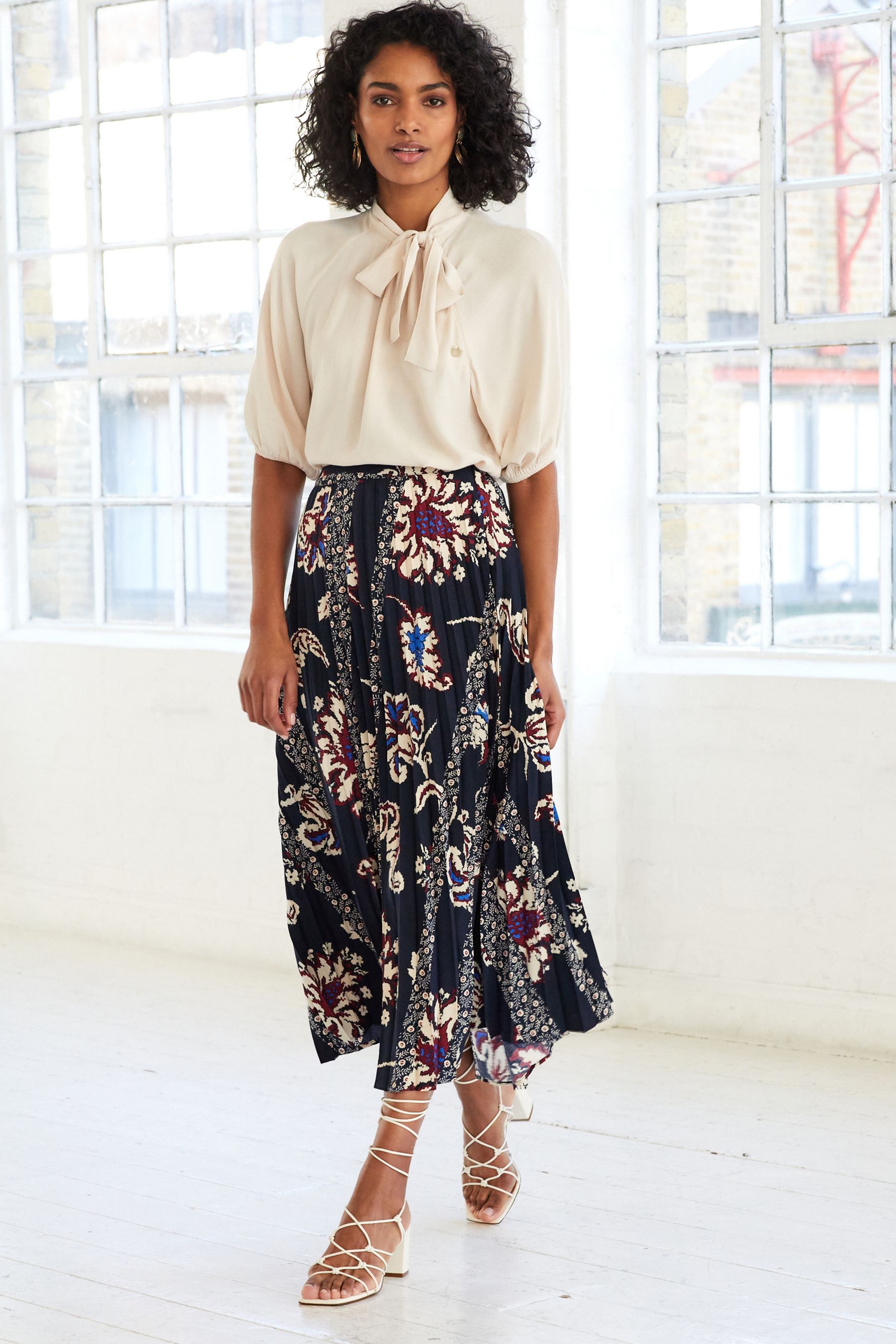 Buy Navy Floral Print Pleated Midi Skirt from Next Luxembourg