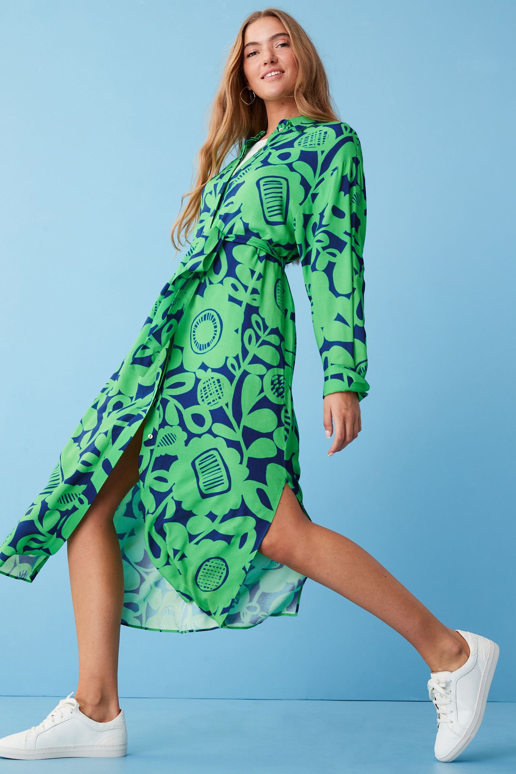 Buy Blue Green Print Scion Large floral Midi Dress from Next Luxembourg
