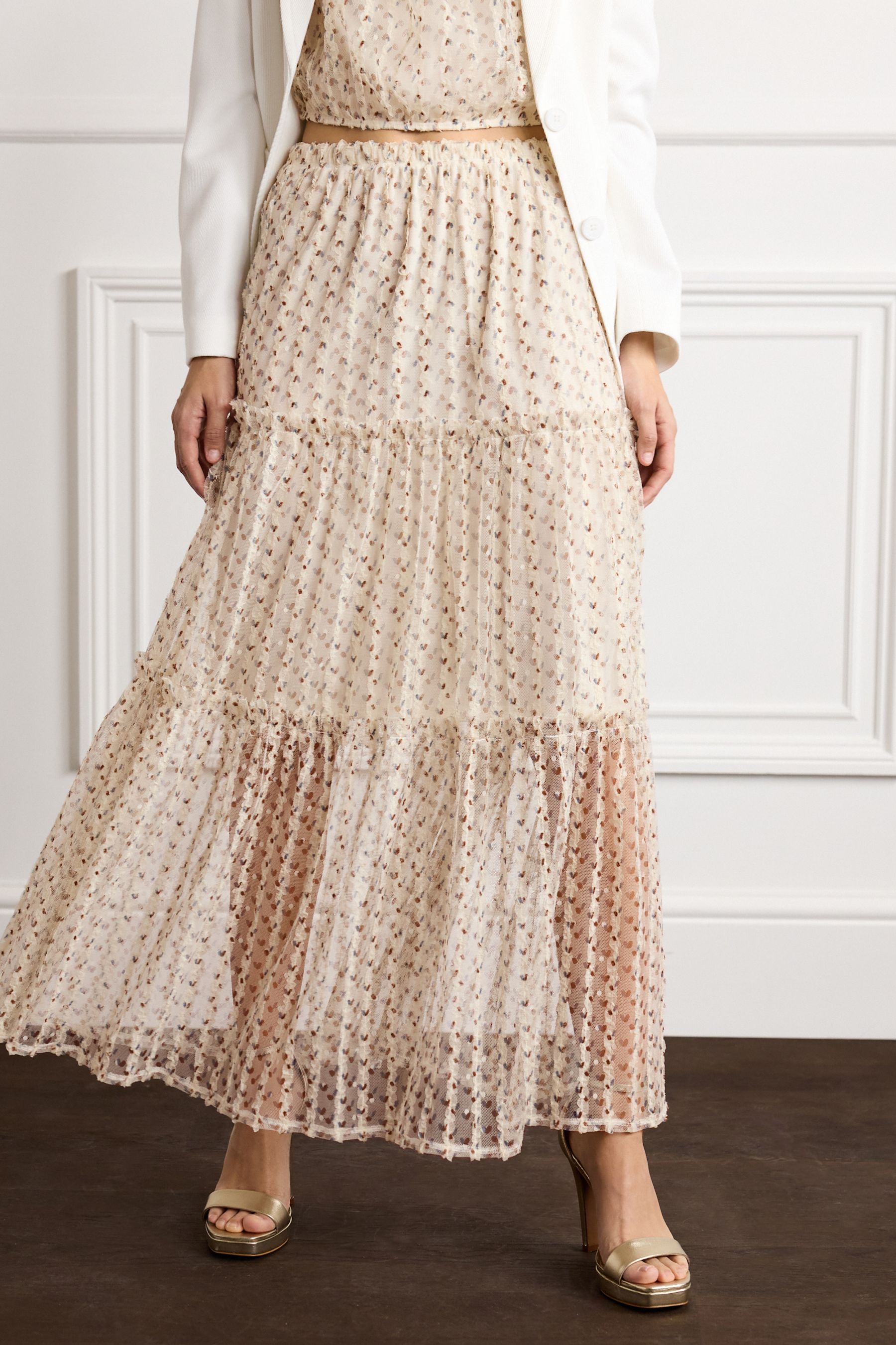 Buy Ivory Cream Ruffle Tulle Tiered Maxi Skirt from Next Luxembourg