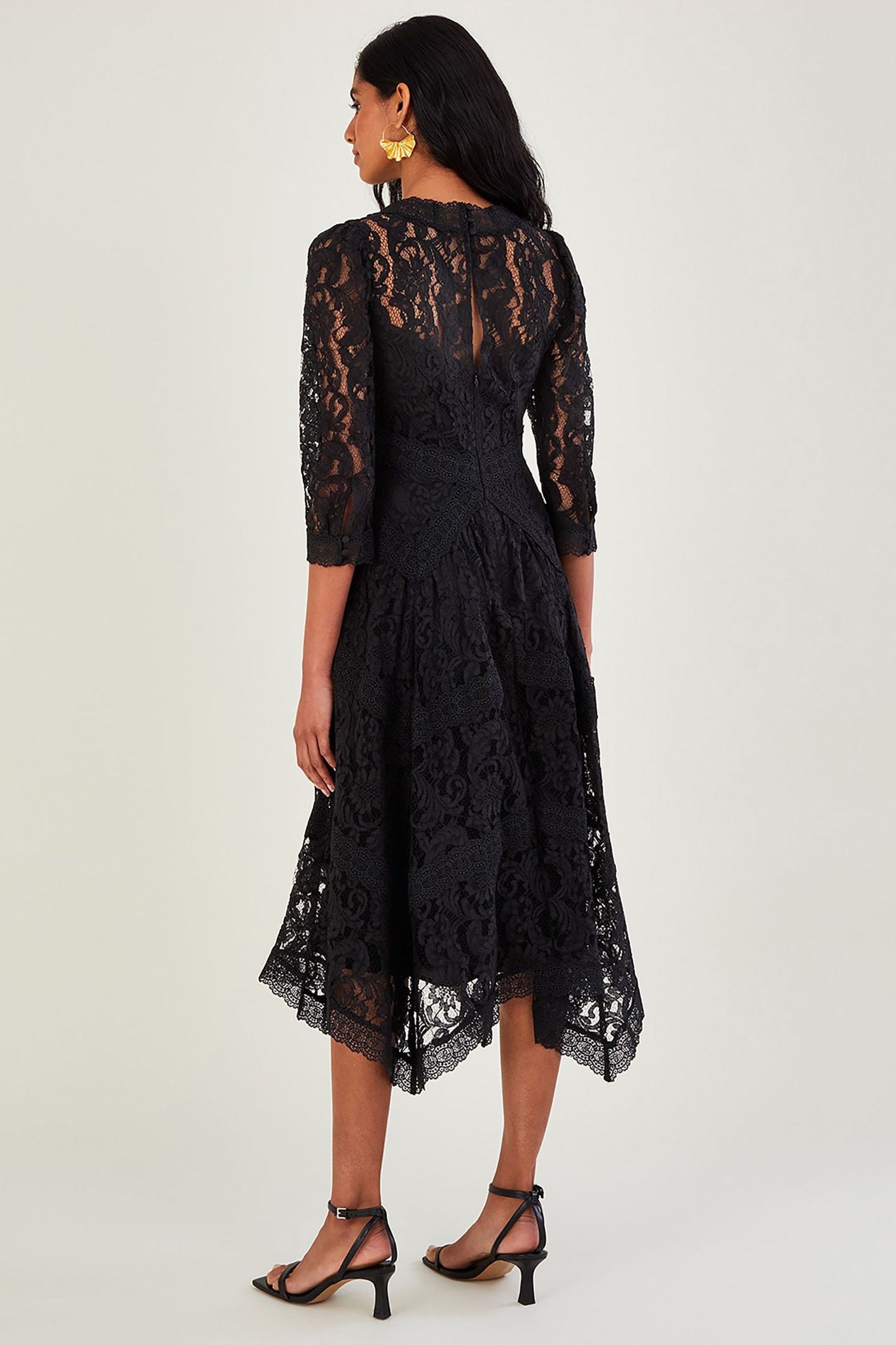 Buy Monsoon Ellen Lace Hanky Hem Black Dress from Next Lithuania