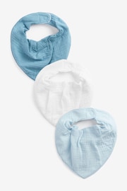 Blue/White Baby 3 Pack Muslin Dribble Bibs - Image 1 of 1