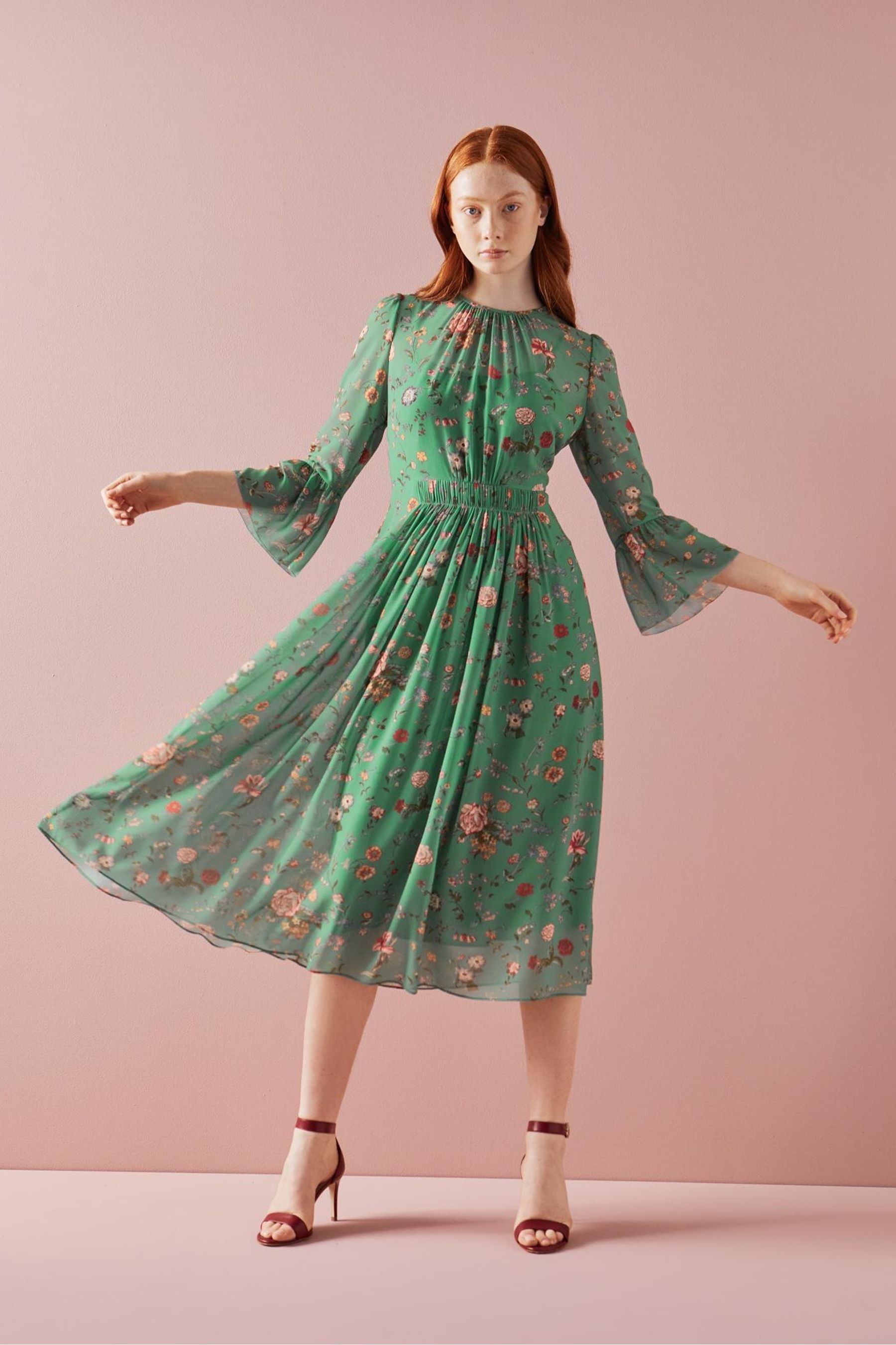 Buy LK Bennett Amanda Green Camelia Print Georgett Midi Dress from Next Luxembourg