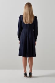 LK Bennett Blue Mira Crepe Long Sleeve Tea Dress - Image 3 of 4