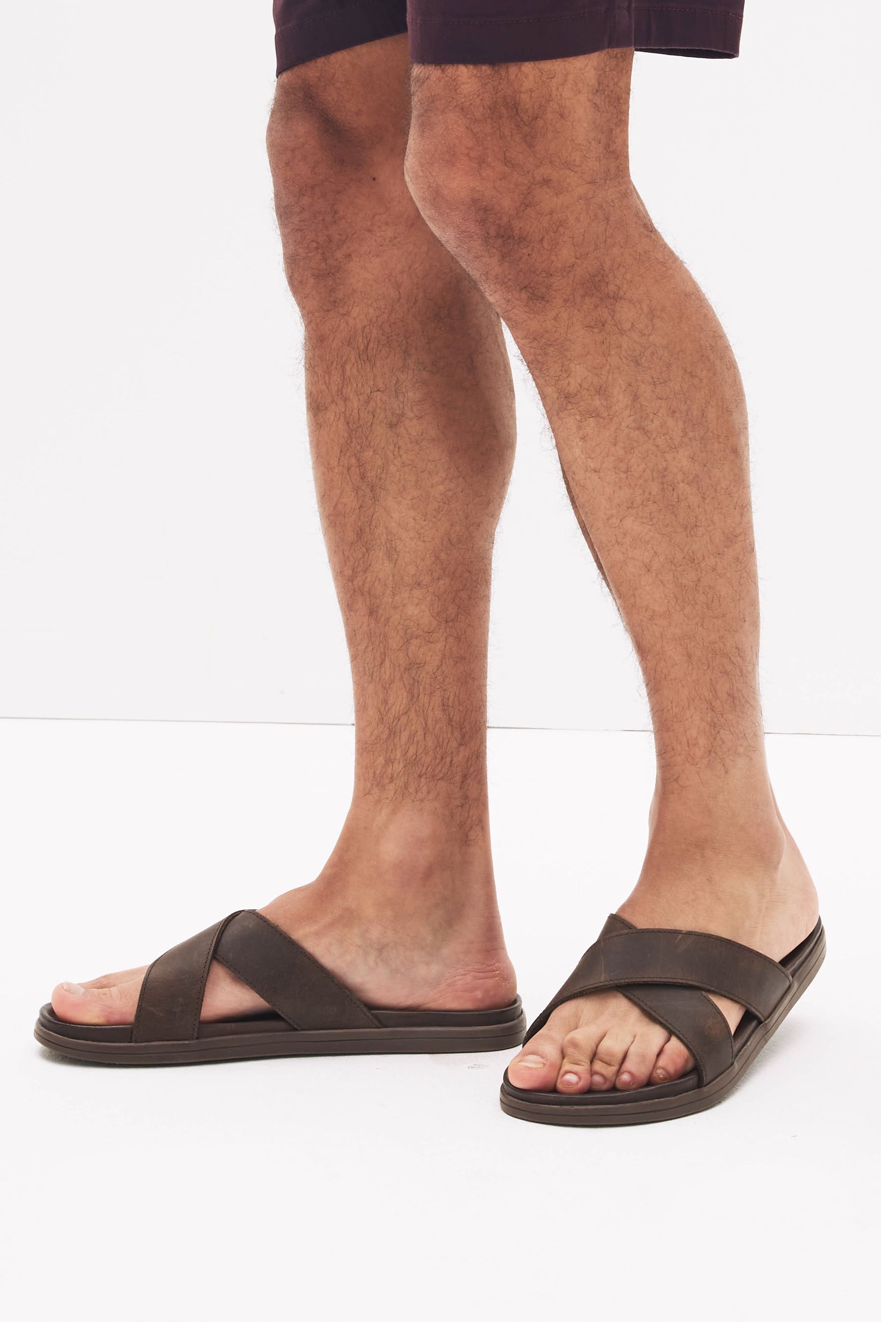 Buy Brown Leather Cross Strap Slip On Sandals from Next Luxembourg