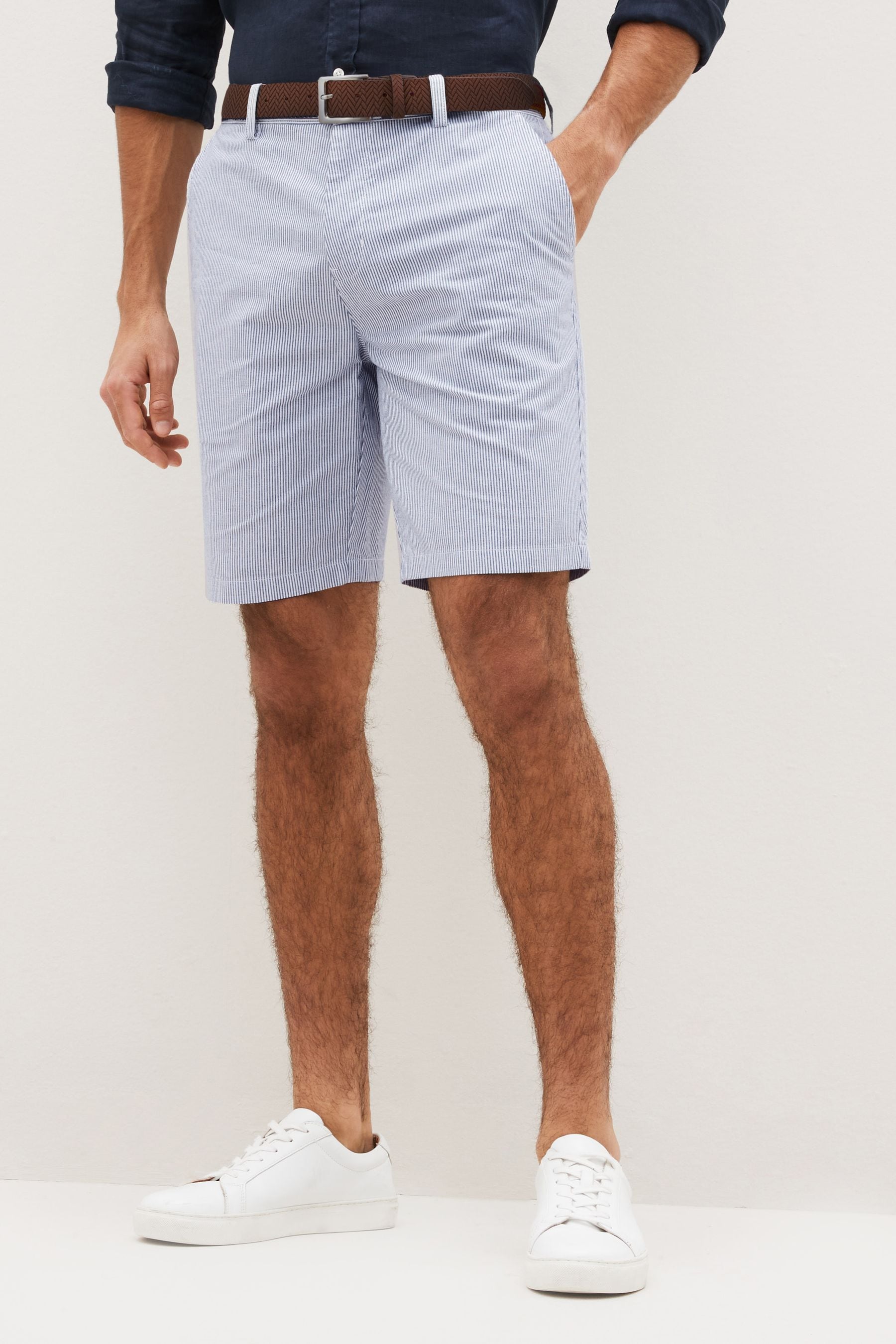 Buy Blue Stripe Belted Chino Shorts with Stretch from Next Luxembourg