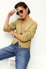 Khaki Green 100% Cotton Roll Edge Pocket Detail Cardigan - Image 4 of 7