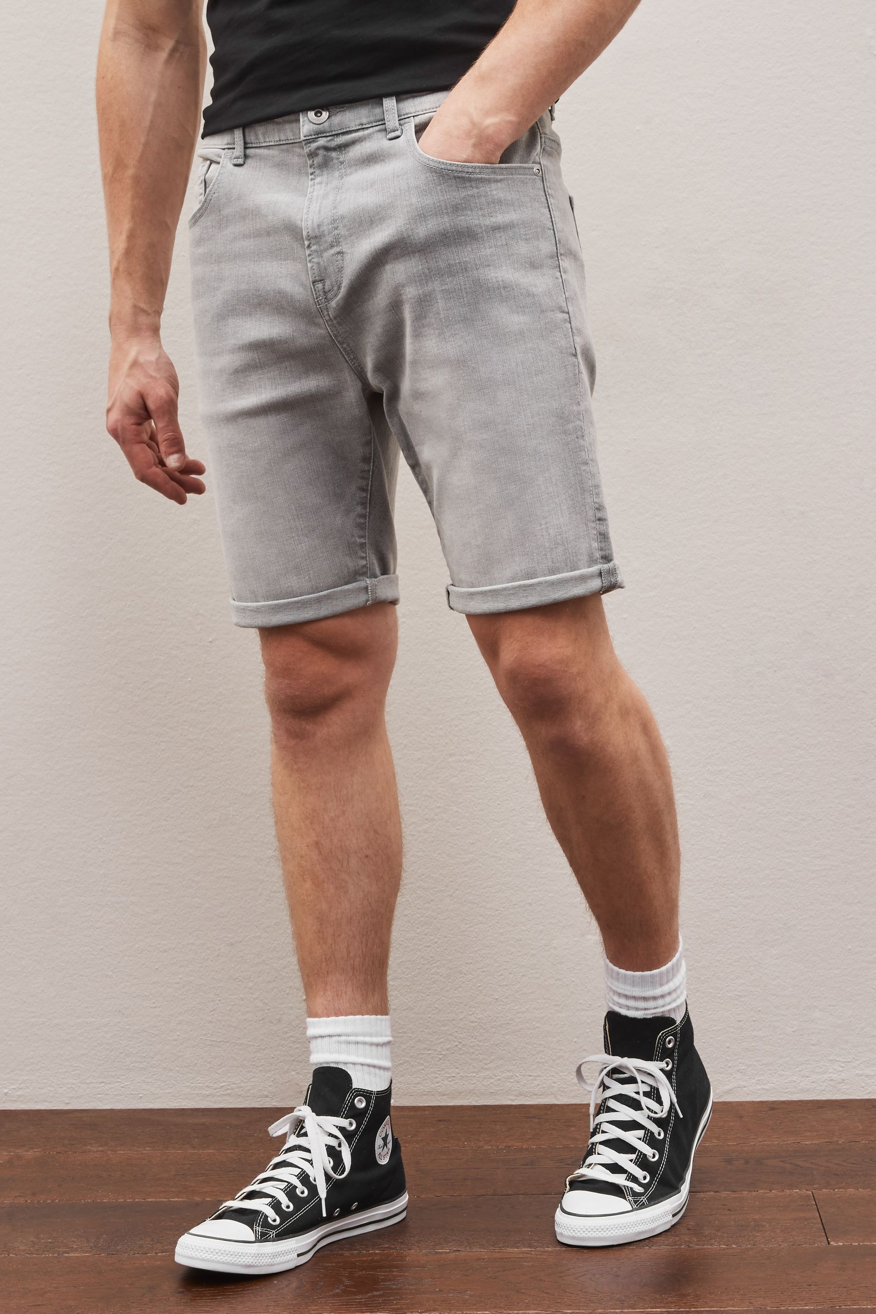 Light grey denim shorts shop