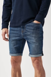 Mid Blue Slim Fit Stretch Denim Shorts - Image 1 of 9
