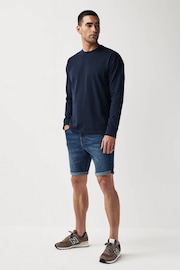 Mid Blue Slim Fit Stretch Denim Shorts - Image 2 of 9