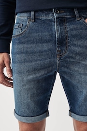 Mid Blue Slim Fit Stretch Denim Shorts - Image 4 of 9