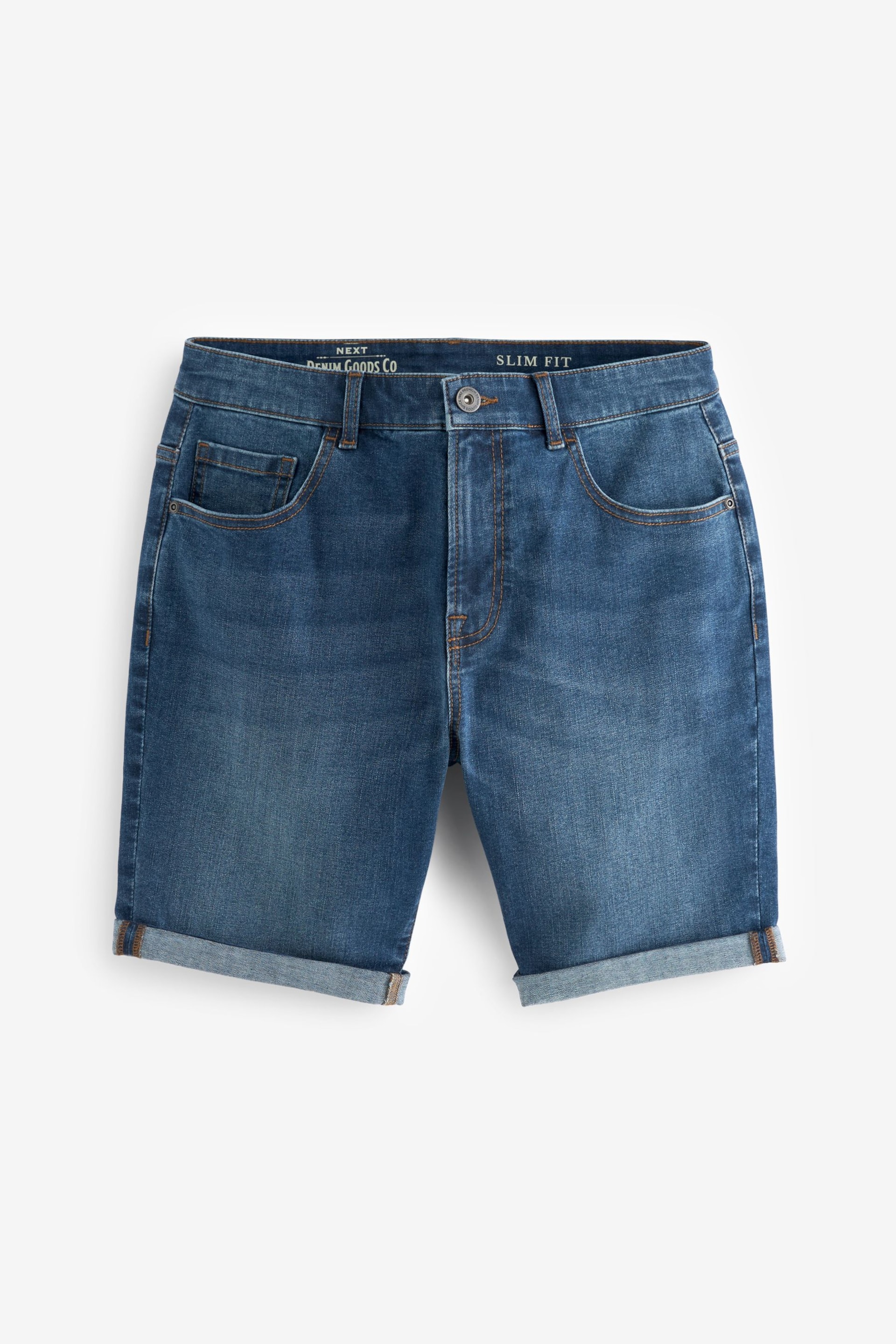 Mid Blue Slim Fit Stretch Denim Shorts - Image 5 of 9