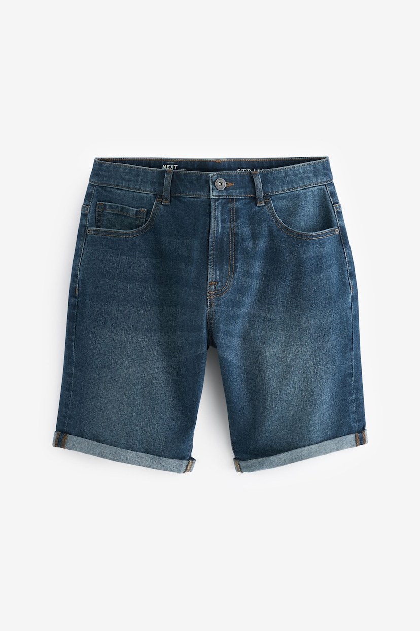 Mid Blue Straight Fit Stretch Denim Shorts - Image 5 of 9