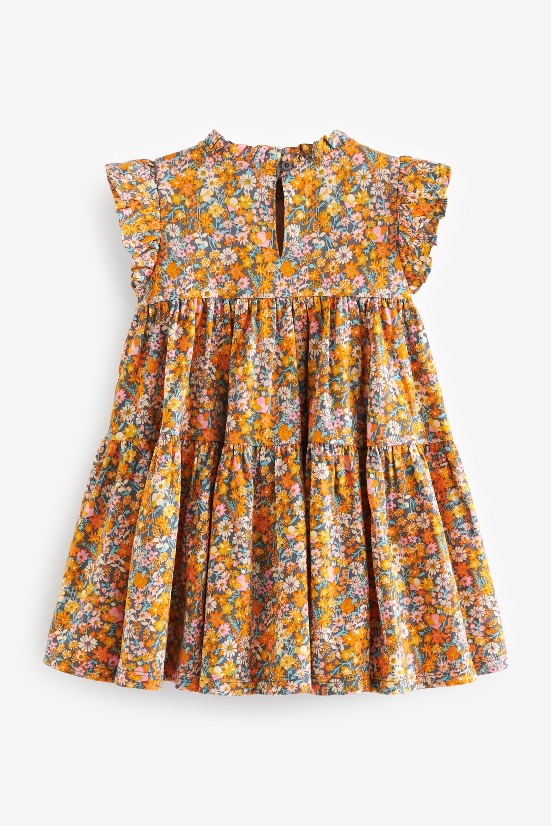Buy Orange Floral Short Sleeve Tiered Jersey Dress 3mths 7yrs from Next Luxembourg