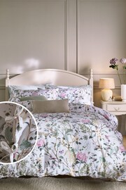 Green/Ecru White 300 Thread Count 100% Cotton Floral Duvet Cover And Pillowcase Set - Image 1 of 5