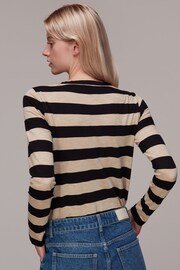 Whistles Stripe Crew Neck Pocket Black Top - Image 2 of 5