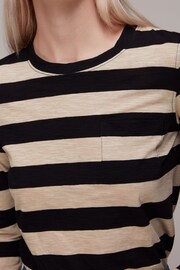 Whistles Black Stripe Crew Neck Pocket 100% Cotton Top - Image 4 of 5