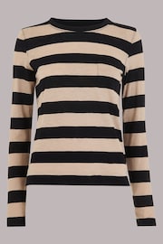 Whistles Black Stripe Crew Neck Pocket 100% Cotton Top - Image 5 of 5