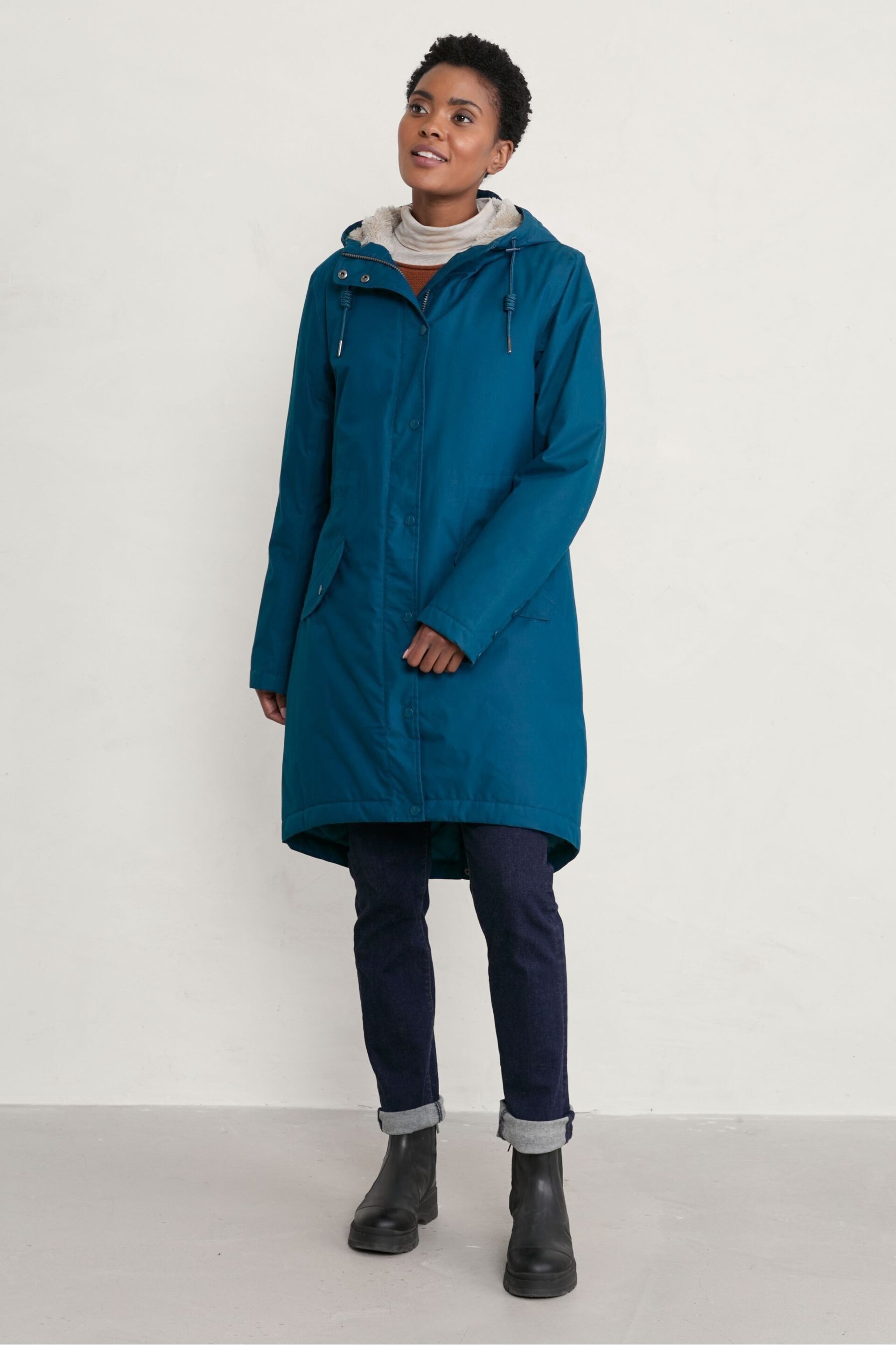 Seasalt Cornwall Teal Blue Waterproof Plant Hunter 2 Coat - Image 1 of 7