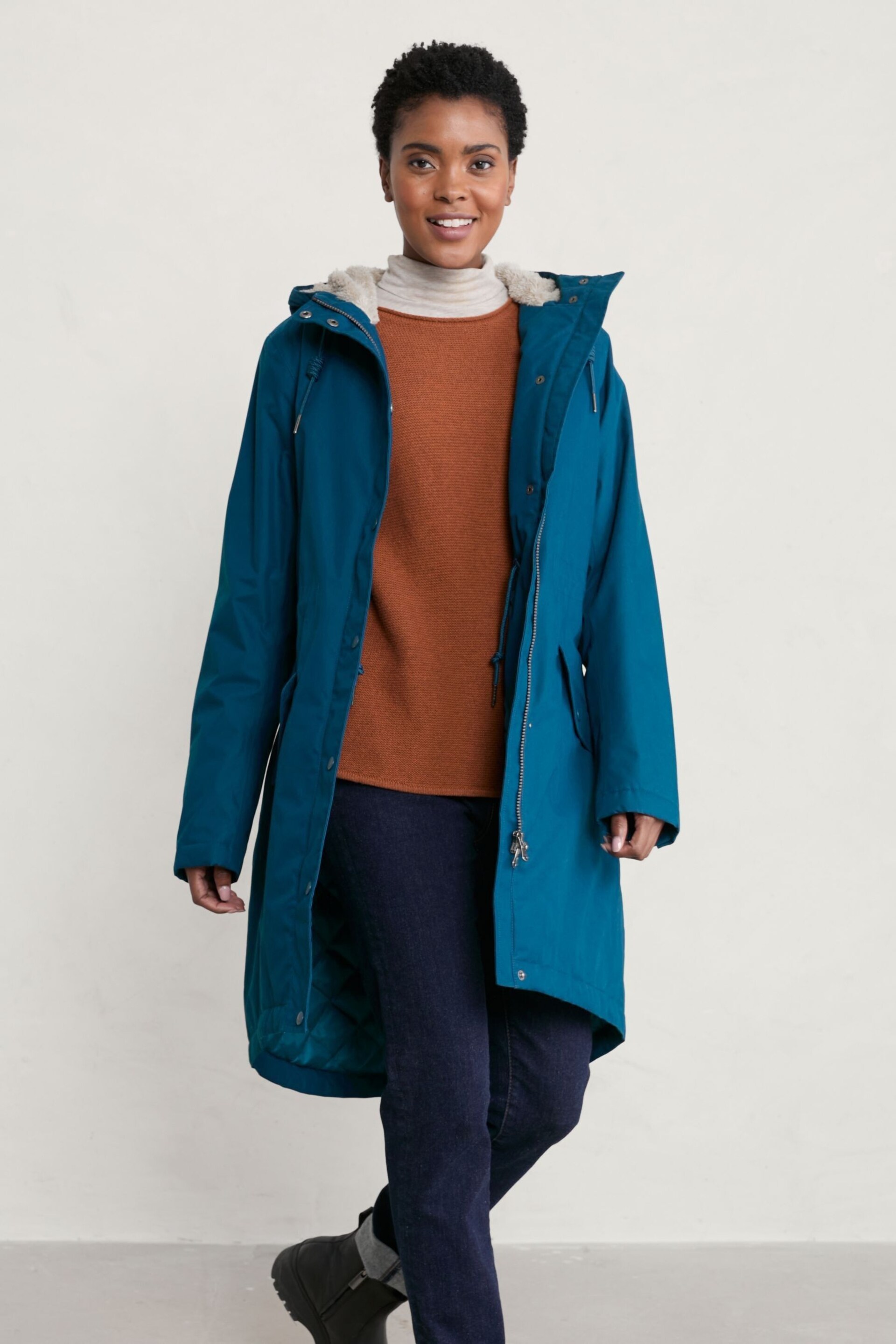 Seasalt Cornwall Teal Blue Waterproof Plant Hunter 2 Coat - Image 3 of 7