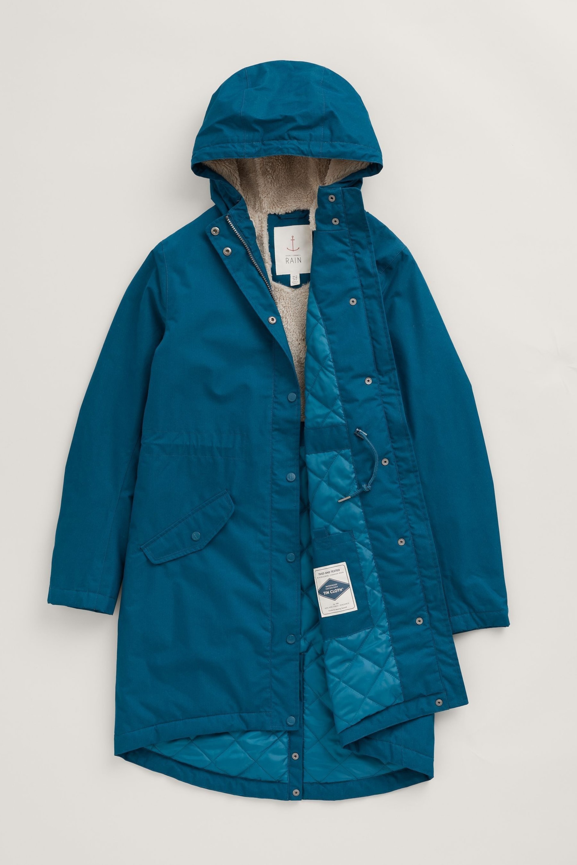 Seasalt Cornwall Teal Blue Waterproof Plant Hunter 2 Coat - Image 6 of 7